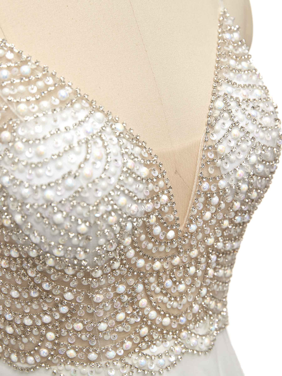 Eleagnt A-line Spaghetti Straps Sparkly Beaded Beach Wedding Dresses Online