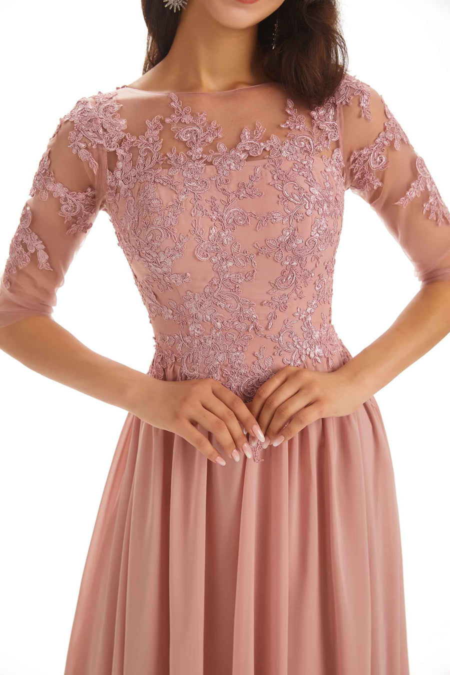 Lace Chiffon Half Sleeves Floor-Length A-line Mother Of The Groom Dresses