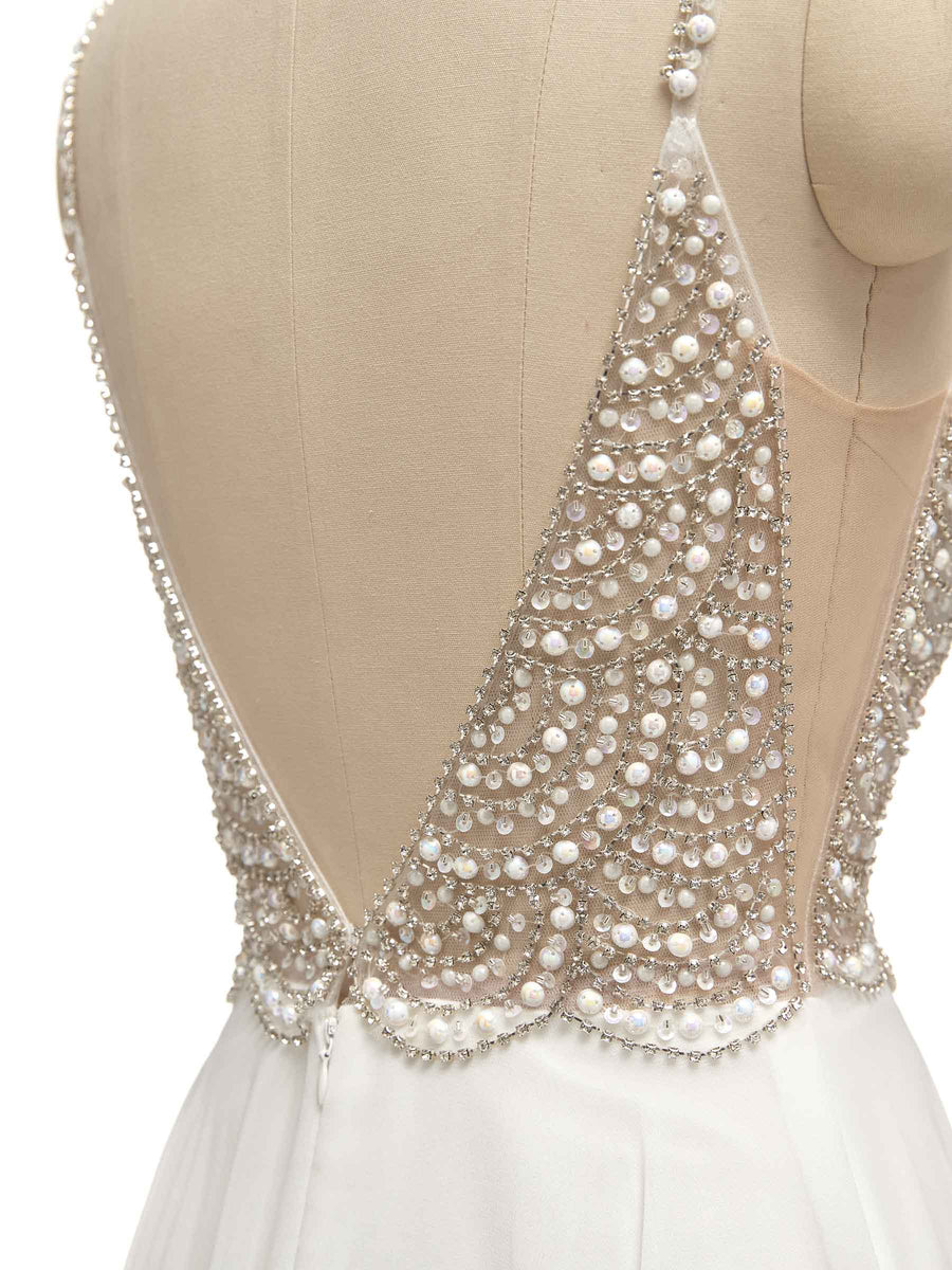 Eleagnt A-line Spaghetti Straps Sparkly Beaded Beach Wedding Dresses Online