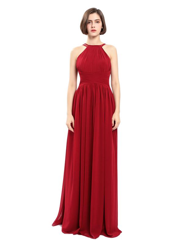 A-line Chiffon Sleeveless Elegant Long Bridesmaid Dresses