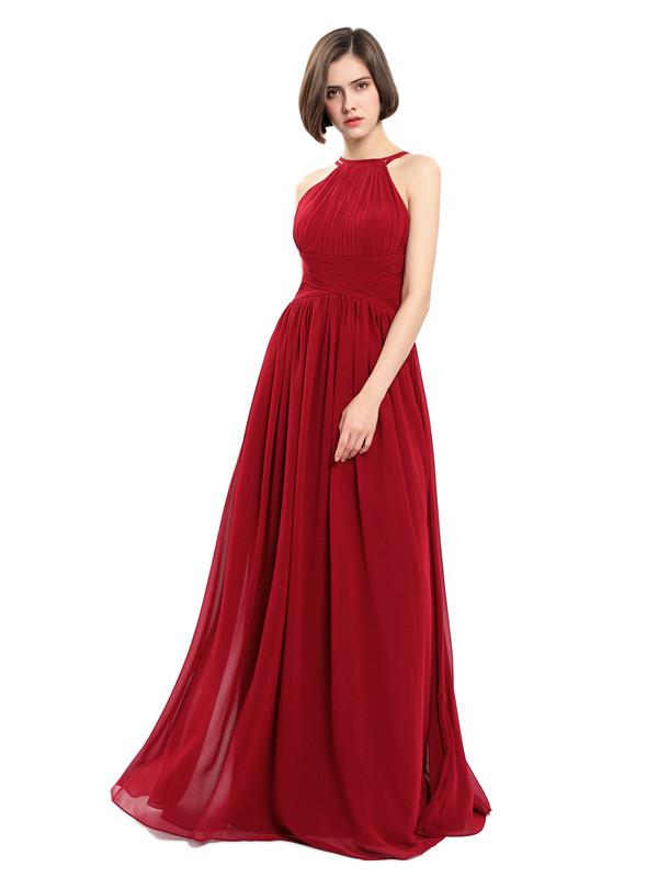 A-line Chiffon Sleeveless Elegant Long Bridesmaid Dresses