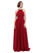 A-line Chiffon Sleeveless Elegant Long Bridesmaid Dresses