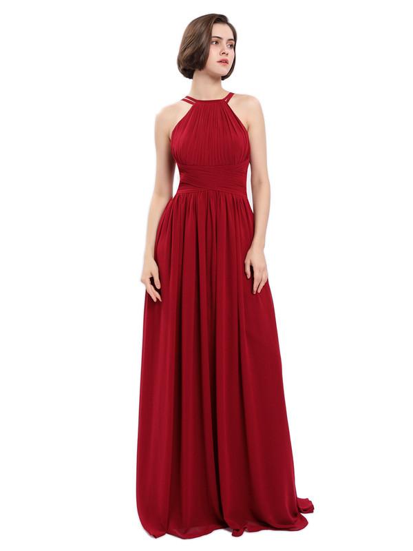 A-line Chiffon Sleeveless Elegant Long Bridesmaid Dresses