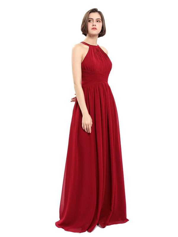 A-line Chiffon Sleeveless Elegant Long Bridesmaid Dresses
