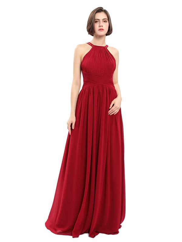 A-line Chiffon Sleeveless Elegant Long Bridesmaid Dresses