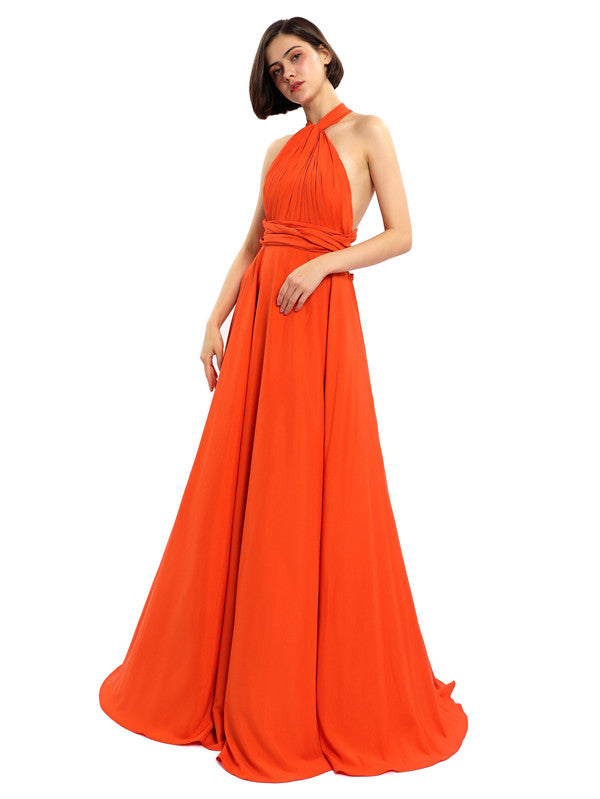 A-line Halter Sleeveless Floor-Length Long Bridesmaid Dresses