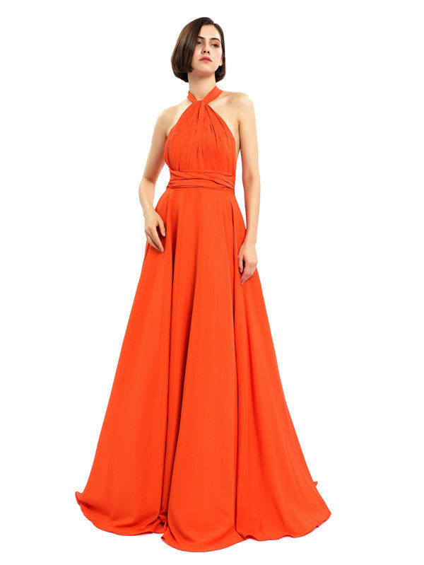 A-line Halter Sleeveless Floor-Length Long Bridesmaid Dresses