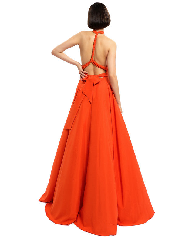 A-line Halter Sleeveless Floor-Length Long Bridesmaid Dresses