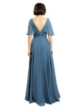 Elegant V-neck Cap Sleeves Sleeves Chiffon Long Bridesmaid Dresses