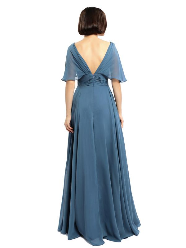Elegant V-neck Cap Sleeves Sleeves Chiffon Long Bridesmaid Dresses
