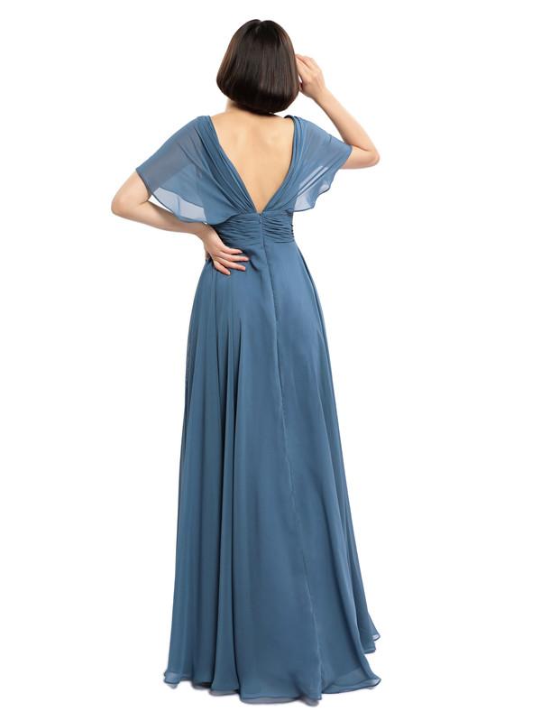 Elegant V-neck Cap Sleeves Sleeves Chiffon Long Bridesmaid Dresses