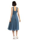 A-line Sleeveless Criss-cross Halter Tea-length Bridesmaid Dresses