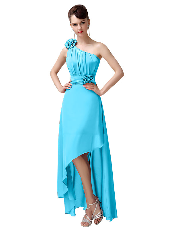A-line Chiffon One-shoulder High-low Long Bridesmaid Dresses - Chicsew ...