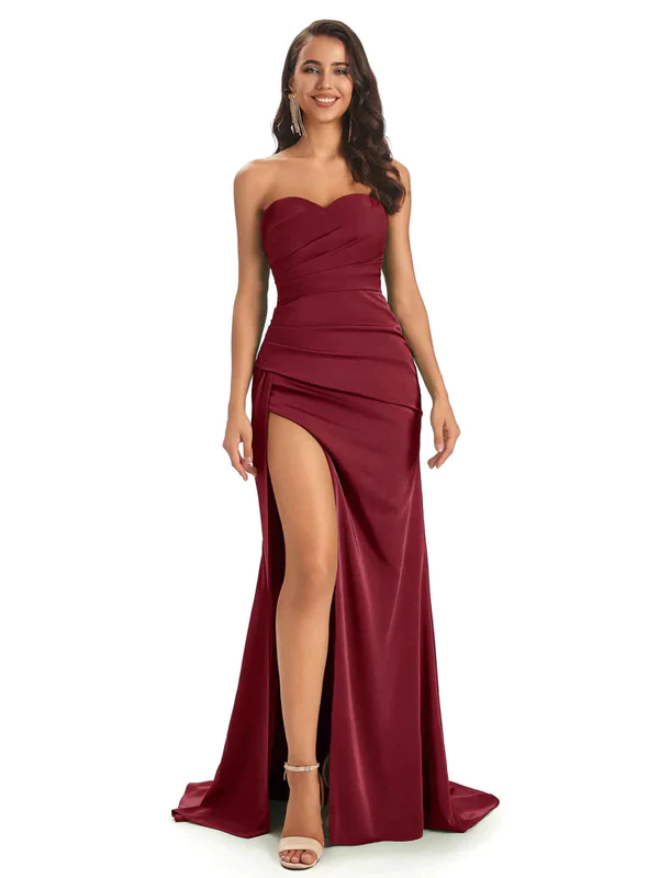 Mismatched Burgundy Sexy Mermaid Soft Satin Long Bridesmaid Dresses Online