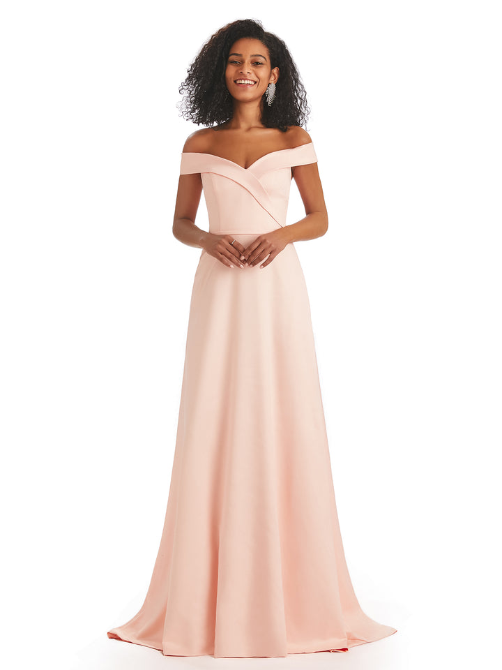 Soft Satin Off The Shoulder Long A-line African Bridesmaid Dresses