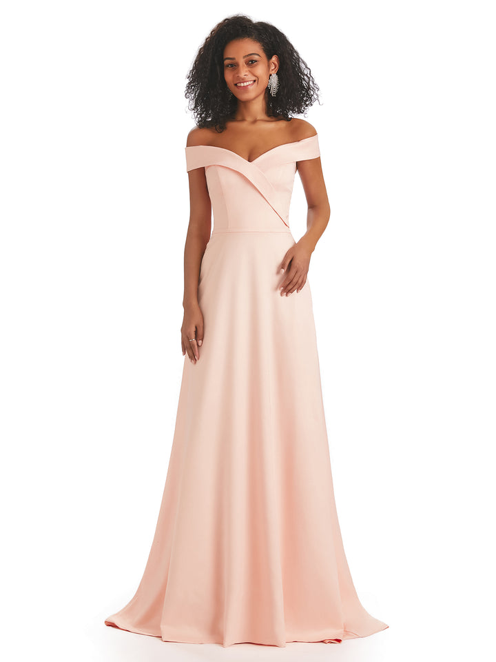 Soft Satin Off The Shoulder Long A-line African Bridesmaid Dresses