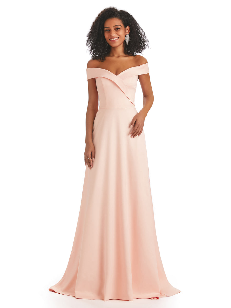 Soft Satin Off The Shoulder Long A-line African Bridesmaid Dresses