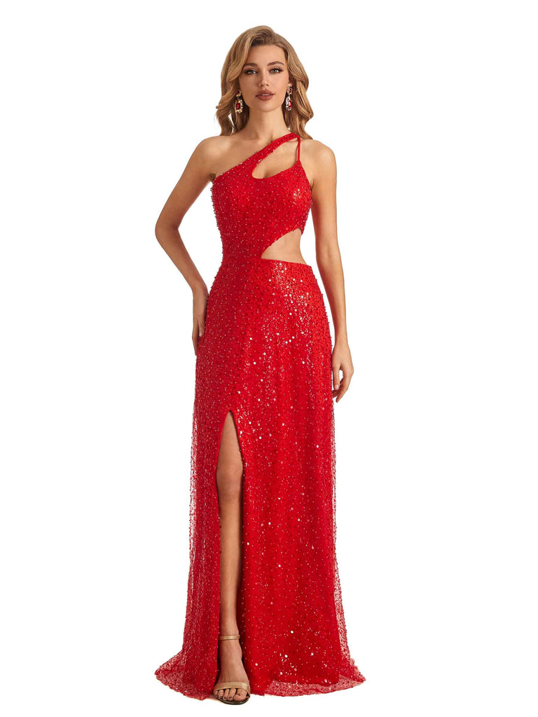 red bedazzled prom dress Zapaka Women Red Sparkly Mermaid Backless Long Prom Dress with Fringes Spaghetti Straps Party Dress with Slit, Red / US14