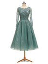 Sparky Dusty Green Long Sleeves Short Party Beaded Prom Dresses Online