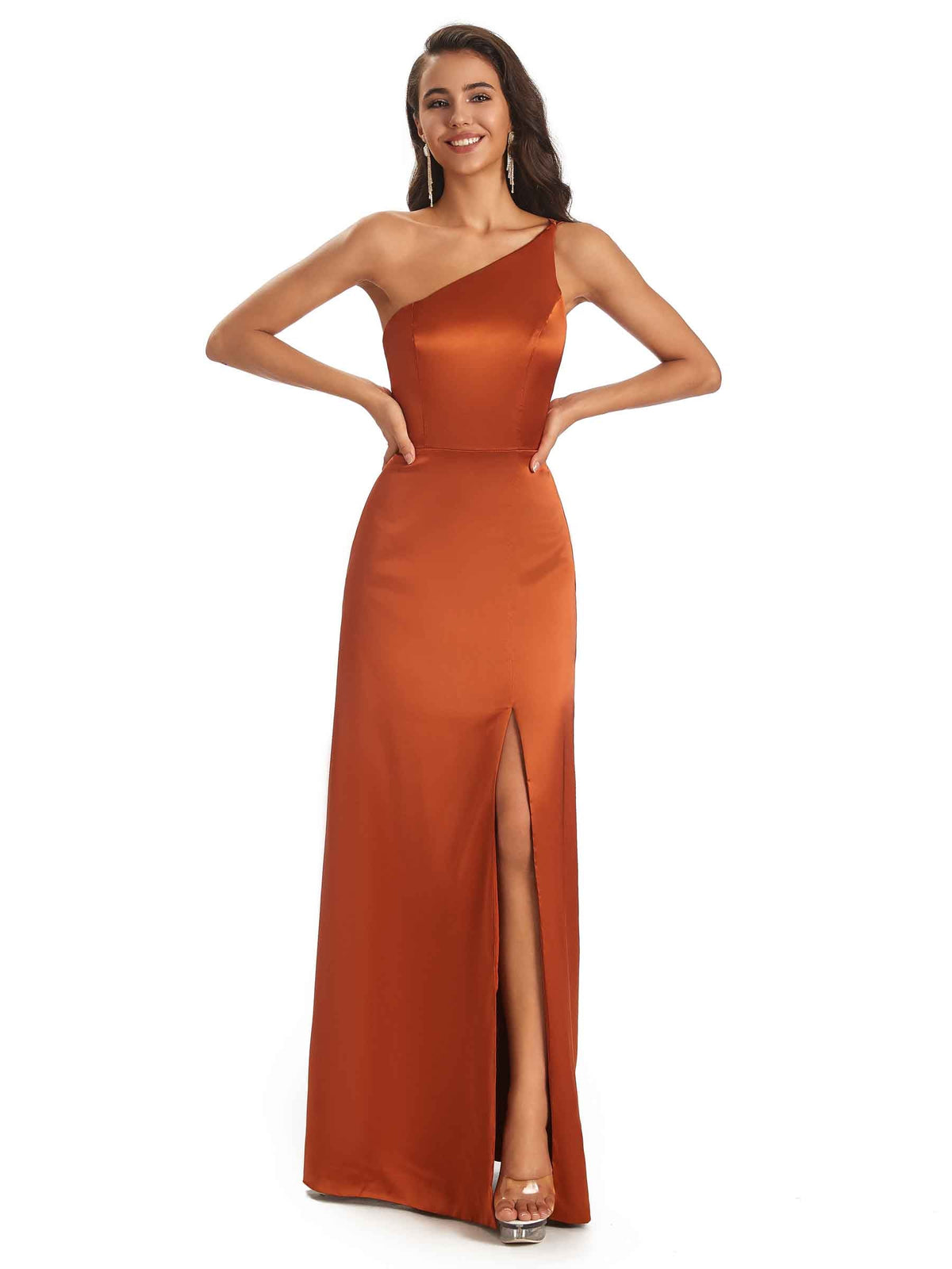 Simple One Shoulder Satin Prom Dresses With Slit Online