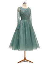 Sparky Dusty Green Long Sleeves Short Party Beaded Prom Dresses Online