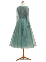 Sparky Dusty Green Long Sleeves Short Party Beaded Prom Dresses Online