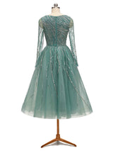 Sparky Dusty Green Long Sleeves Short Party Beaded Prom Dresses Online