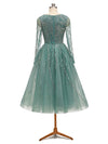 Sparky Dusty Green Long Sleeves Short Party Beaded Prom Dresses Online