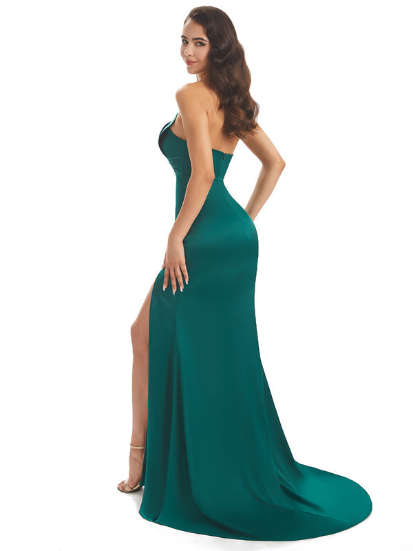 Sexy Side Slit Soft Satin Modern Long Mermaid Dresses To Wear to a Wedding as a Guest