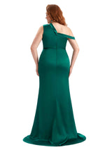Plus Size Sexy Mermaid One Shoulder Side Slit Soft Satin Long Bridesmaid Dress