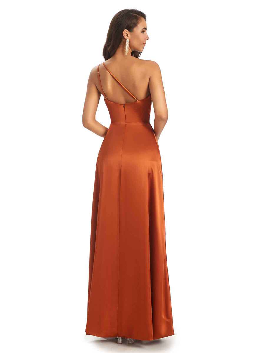 Simple Soft Satin Side Slit One Shoulder Long African Bridesmaid Dresses Online