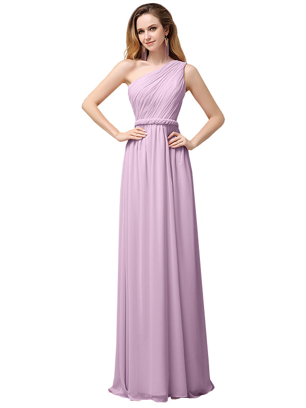 A-line Chiffon One Shoulder Floor-Length Long Bridesmaid Dresses