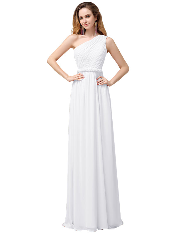 A-line Chiffon One Shoulder Floor-Length Long Bridesmaid Dresses ...