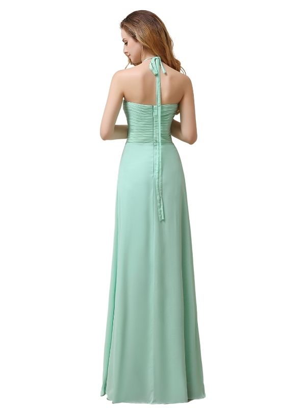 Halter Chiffon A-line Sleeveless Floor-Length Long Bridesmaid Dresses