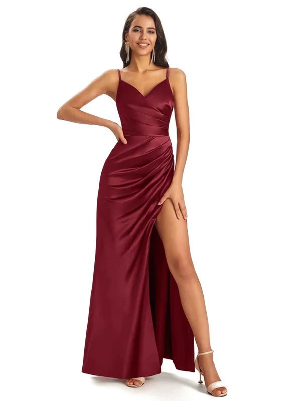 Mismatched Burgundy Sexy Mermaid Soft Satin Long Bridesmaid Dresses Online