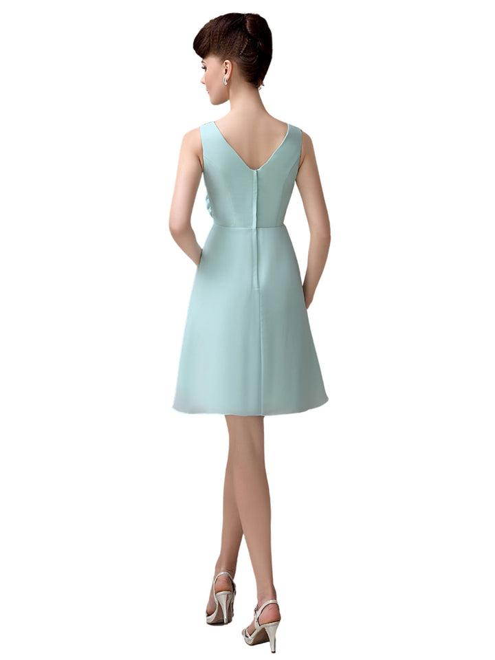 Cheap A-line Chiffon V-Neck Sleeveless Short Bridesmaid Dresses