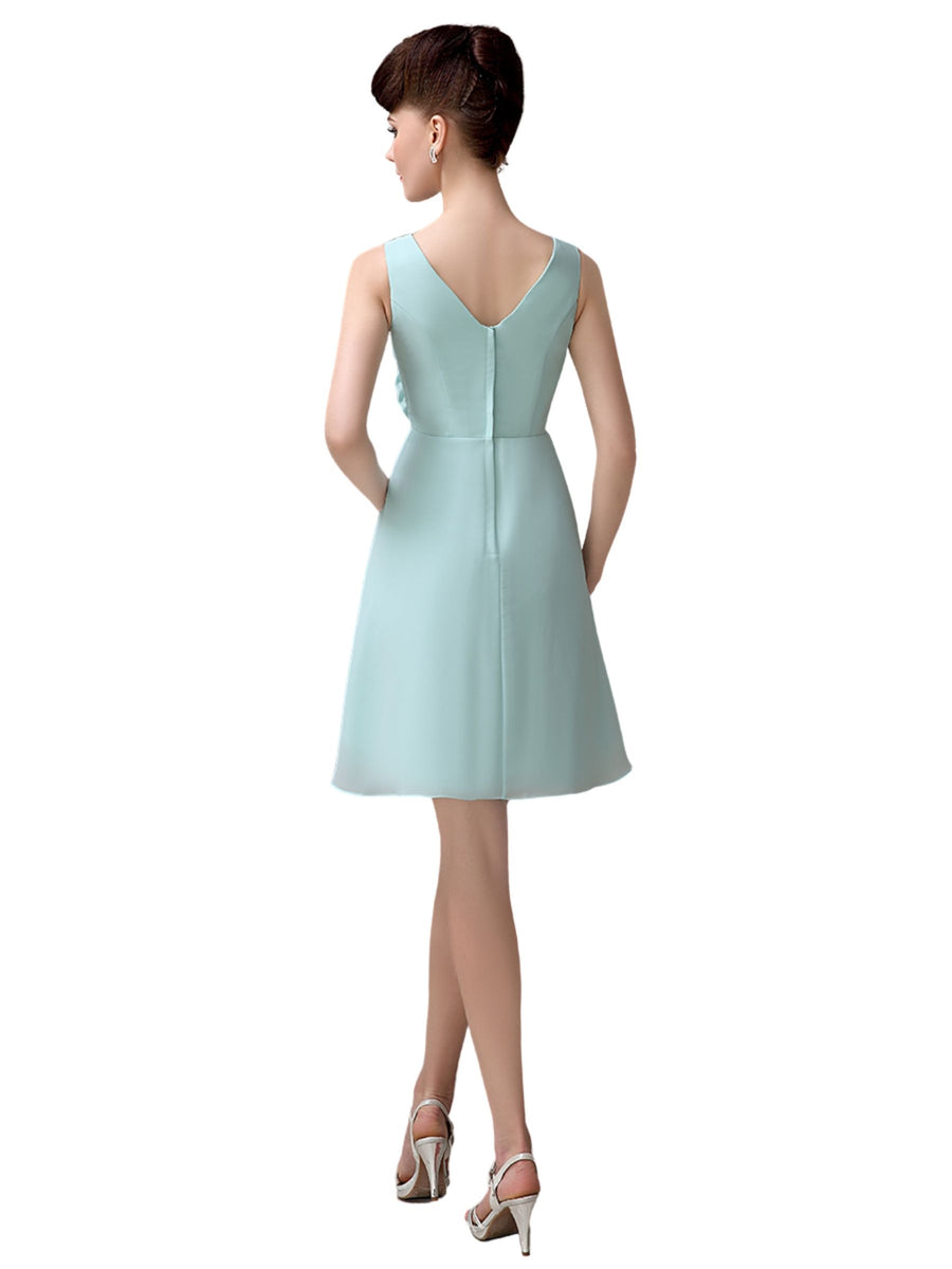 Cheap A-line Chiffon V-Neck Sleeveless Short Bridesmaid Dresses