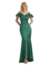 Sexy Soft Satin Cold Shoulder High Low Mermaid Mermaid Formal Prom Dresses