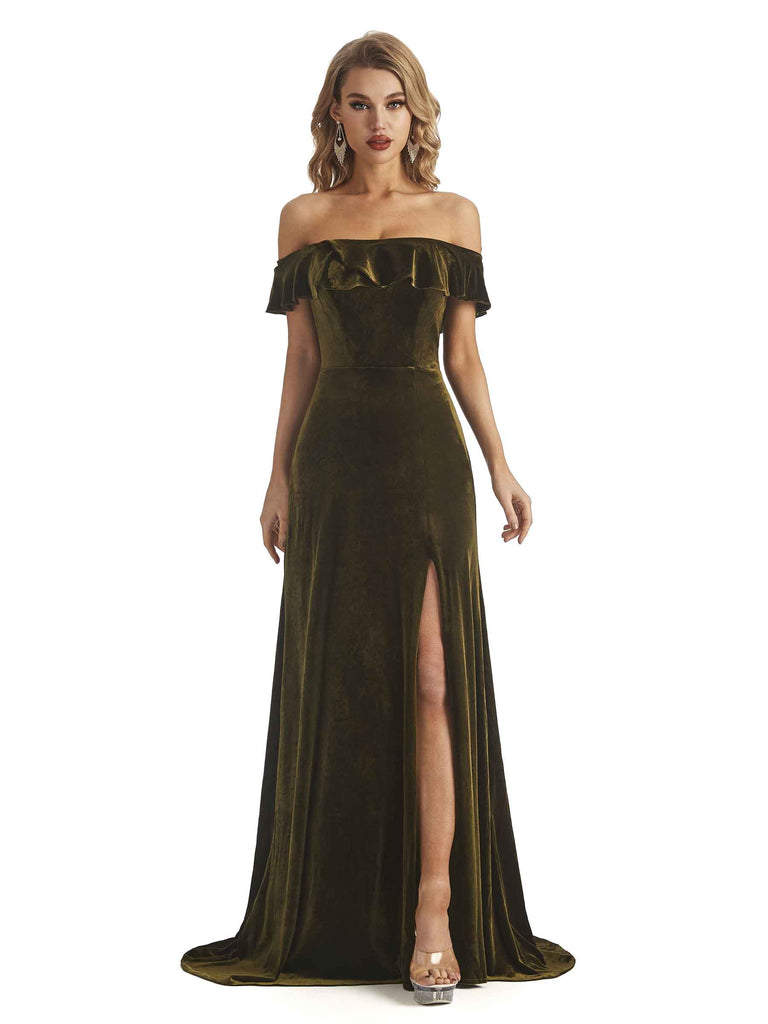 Elegant Mermaid Off Shoulder Velvet Long Bridesmaid Dresses - ChicSew Elegant Mermaid Off Shoulder Velvet Long Bridesmaid Dresses - ChicSew