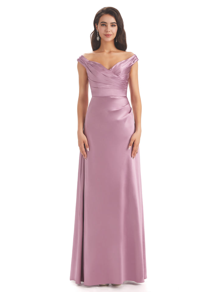 Elegant Soft Satin V-neck Long Unique Wedding Bridesmaid Dresses Online