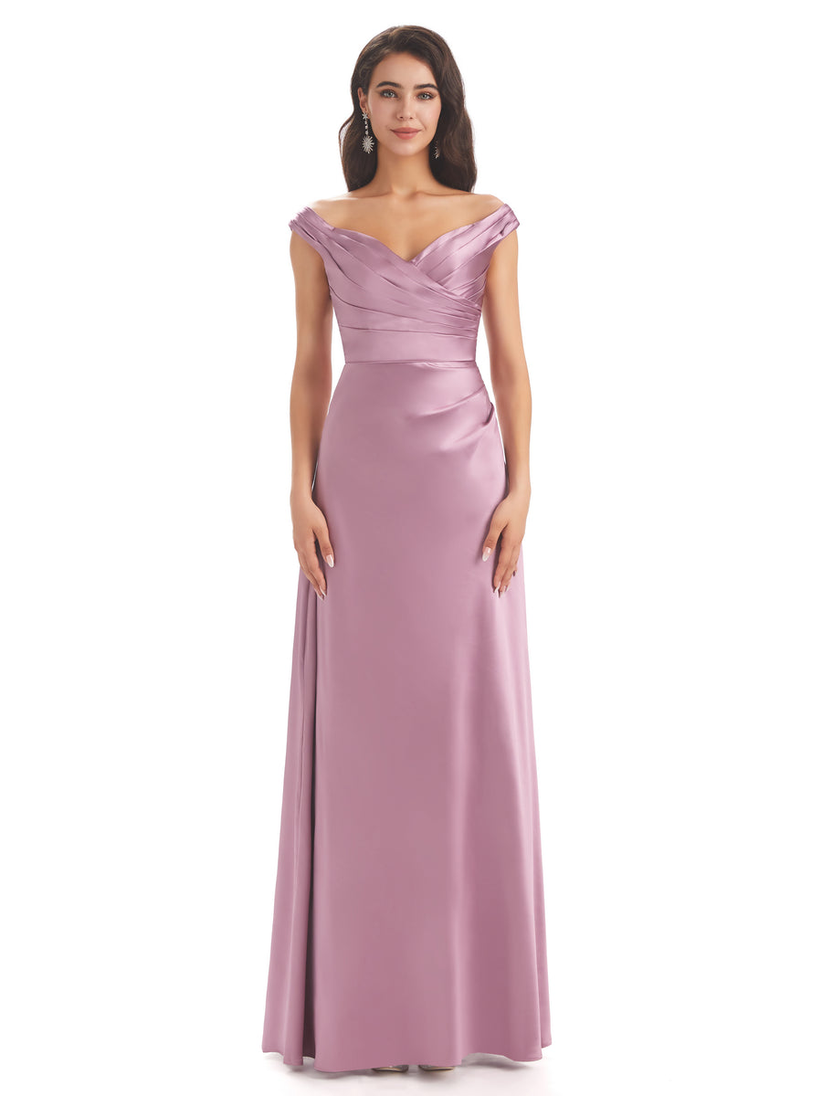 Elegant Soft Satin V-neck Long Unique Wedding Bridesmaid Dresses Online