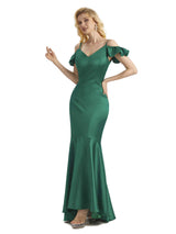 Sexy Soft Satin Cold Shoulder High Low Mermaid Mermaid Bridesmaid Dresses