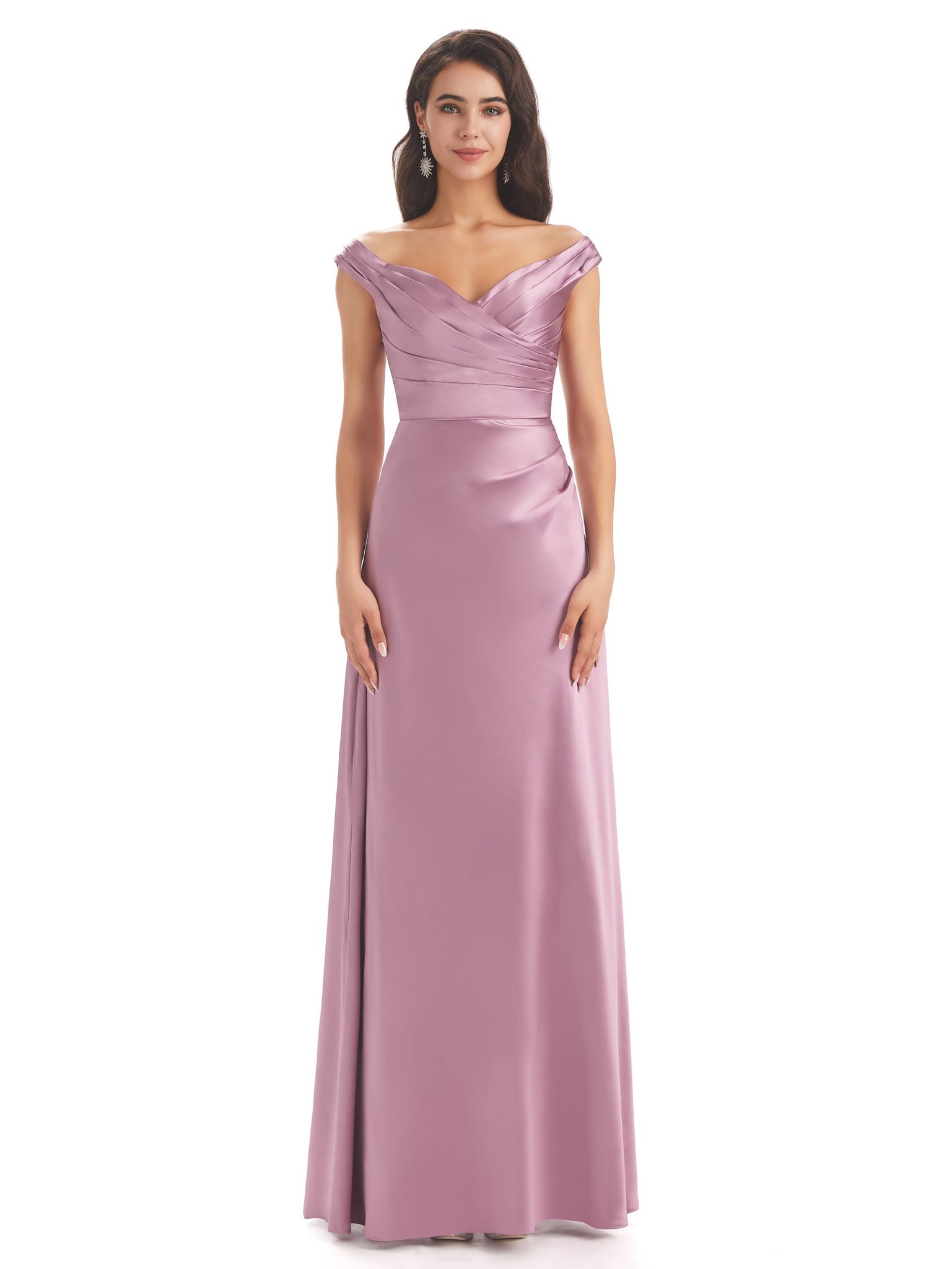 Elegant Silky Satin Off The Shoulder Long Wedding Outfits For Women