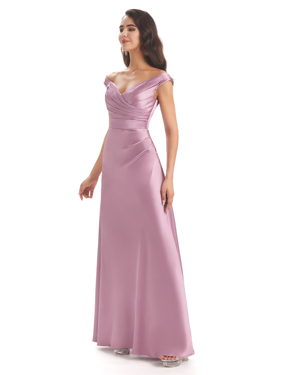Elegant Soft Satin V-neck Long Unique Wedding Bridesmaid Dresses Online