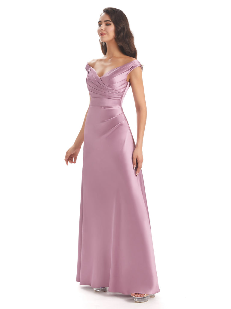 Elegant Silky Satin Off The Shoulder Long Wedding Outfits For Women