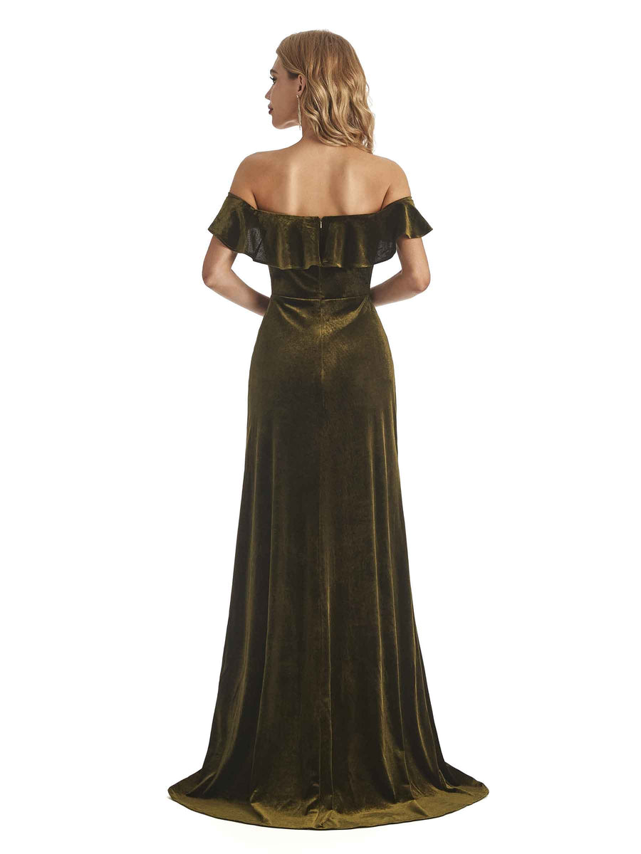 Elegant Sheath Off The Shoulder Velvet Long Wedding Outfits For Women