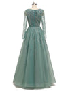 Green A-line Scoop Heavily Beaded Rhinestone Long Sleeves Long Party Prom Dresses Online