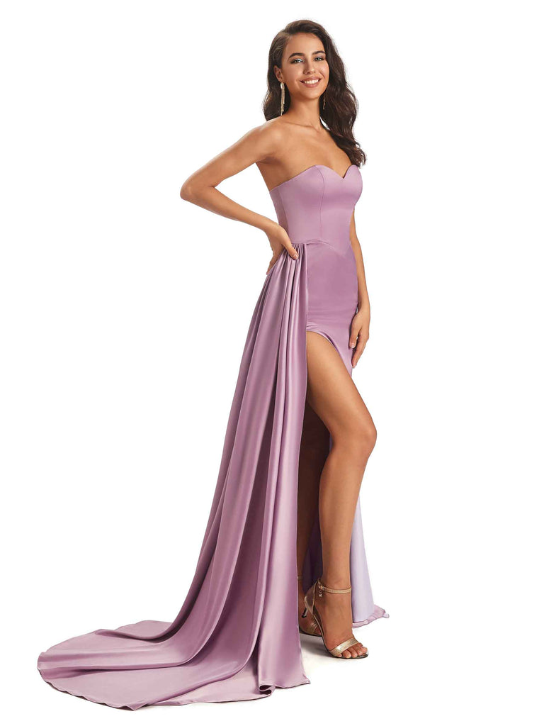 Sexy Soft Satin Sweetheart Side-Slit Floor-Length Long Mermaid Bridesmaid Dresses