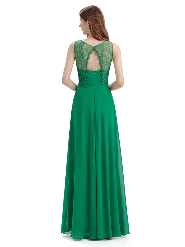 A-line Chiffon Floor-Length Sleeveless Long Bridesmaid Dresses