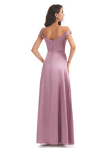Elegant Silky Satin Off The Shoulder Long Wedding Outfits For Women